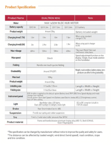 Dualtron Mini Special Dualtron Mini model Der Dualtron Mini ist der Einstieg in die hohe Qualität und Leistung der Dualtron-Elektroroller. Der Mini ist kompakt in seiner Größe, komfortabel mit 8,5-Zoll-Reifen und Vierfachfederungssystem und einfach zu warten mit Trommelbremsen und elektrischen Bremsen, um die Probleme mit verbogenen Motoren und unzuverlässiger Bremsleistung zu beseitigen. Unterschätzen Sie die Leistung des Minis nicht aufgrund seiner Größe. Dieser Elektroroller ist mit seinem leistungsstarken BLDC-Motor MAX 1450 W und einer Reichweite von bis zu 55 km mit seinem 52 V 17,5 AH LG-Akku ein echter Hingucker. Der Dualtron Mini ist wirklich beeindruckend und bietet Dualtron-Leistung, Verarbeitungsqualität und Komfort in einem kompakten und wartungsfreundlichen Elektroroller. Geschwindigkeit: 50 km/h Reichweite: 50 km