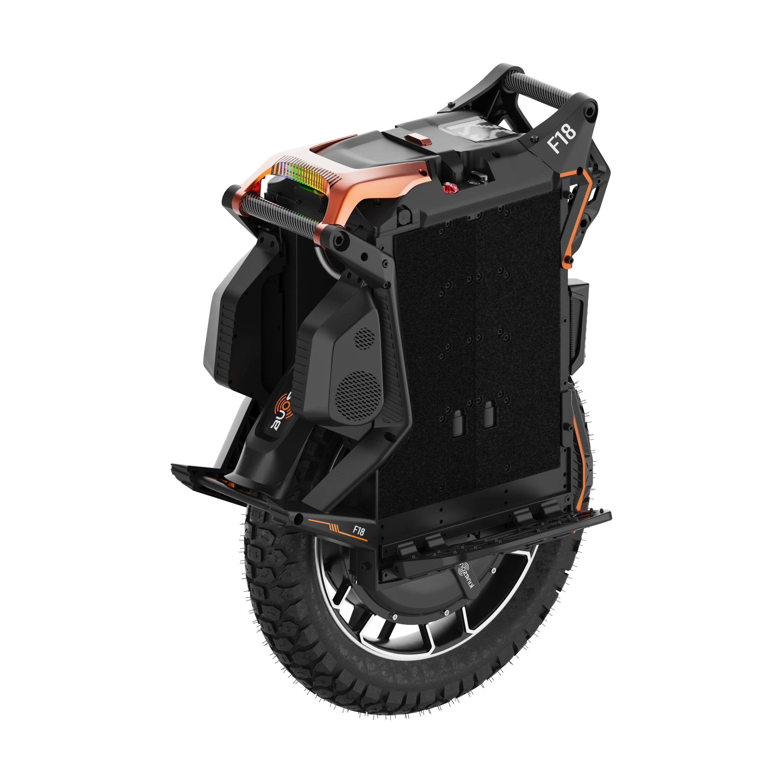 KingSong F18 - (KS-F18) KingSong F18 - (KS-F18) Der KingSong F18 ist ein leistungsstarkes All-Terrain-Elektro-Einrad, das mühelos zwischen Stadtverkehr und Offroad-Abenteuern wechselt. Mit einem Motor von 5.000 W, einer Batterie von 2.664 Wh und einer Steigfähigkeit von bis zu 45° bietet der F18 beeindruckende Leistung auf jedem Untergrund. Dank des fortschrittlichen 4-Punkt-Federungssystems mit 100 mm Federweg und verstellbaren Pedalen bietet er außergewöhnlichen Komfort und Kontrolle. Der starke Nabenmotor sorgt für sanfte Beschleunigung und Stabilität, während das robuste Gehäuse auch intensiver Nutzung standhält. Der KingSong F18 ist mit modernen Funktionen wie intelligenter Batterieverwaltung, verbesserter Kühlung und Apple Find My-Integration für zusätzlichen Diebstahlschutz ausgestattet. Mit einer Reichweite von bis zu 150 km und einer hohen Endgeschwindigkeit ist er ideal für Fahrer, die weiter und schneller fahren wollen.