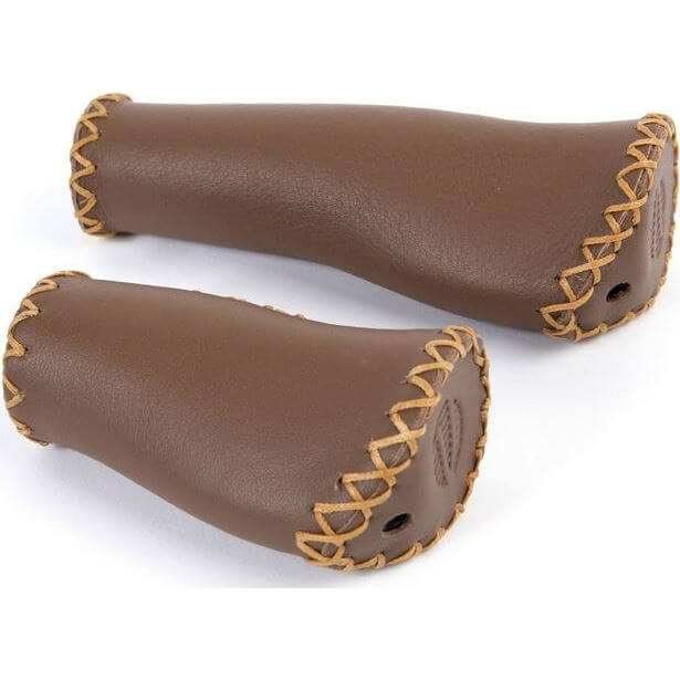 Bike Handlebar Grips Leather Ergo 92/135mm Dark Brown